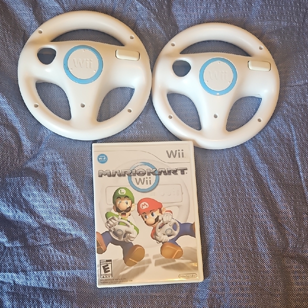 Nintendo Wii Mario Kart with Blue and White Wheels